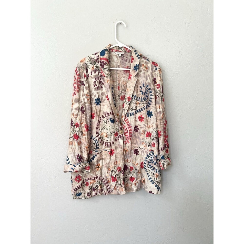 John Mark Embroidered Blazer Women Medium Multicolor Floral Oversized Boho Artsy